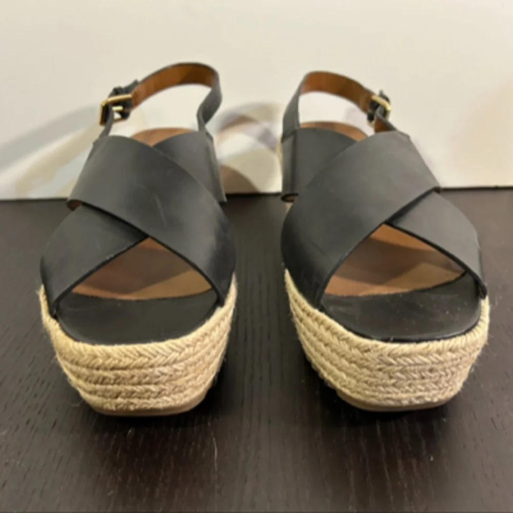 Naturalizer Oak Leather Slingback Espadrille Wedge Sandals Black Size 7.5W